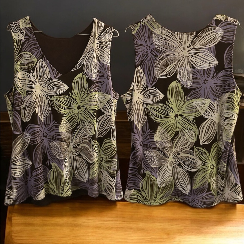 Floral Sleeveless Top - Black and Green